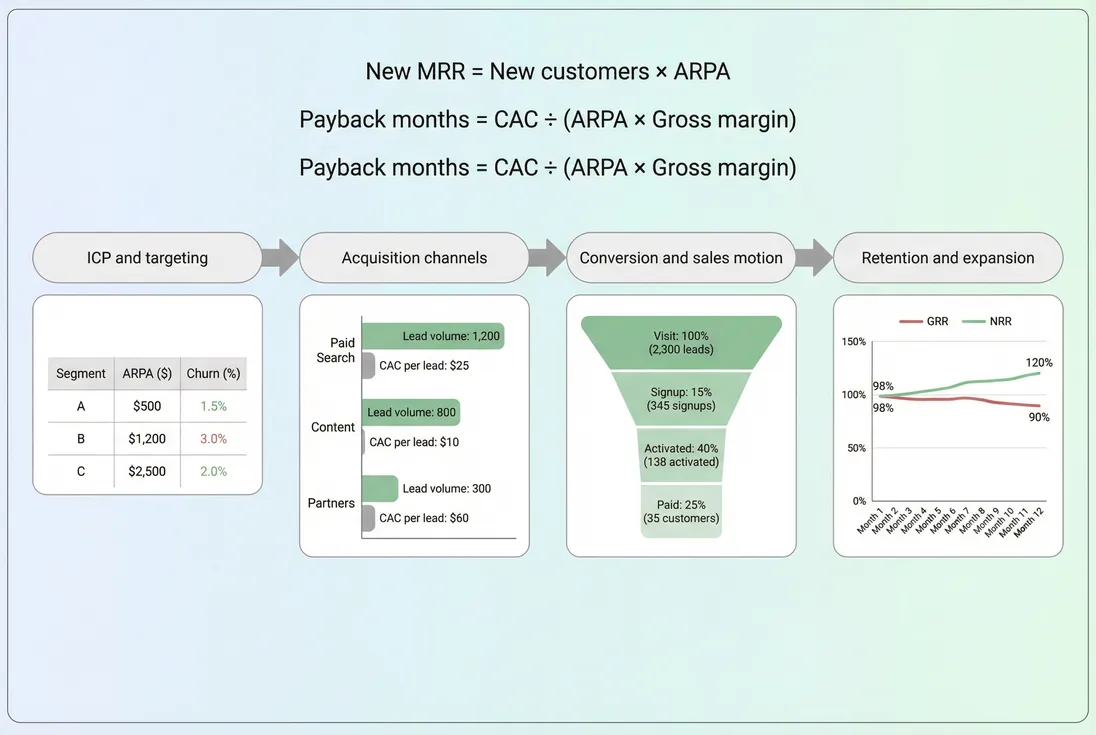 GTM system from ICP to durable revenue with key SaaS metrics