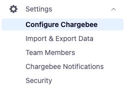 Chargebee settings menu