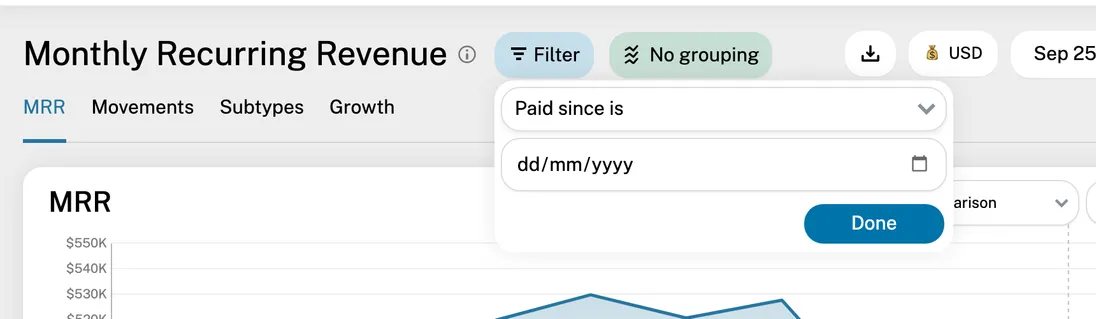 Adding a Paid since date filter
