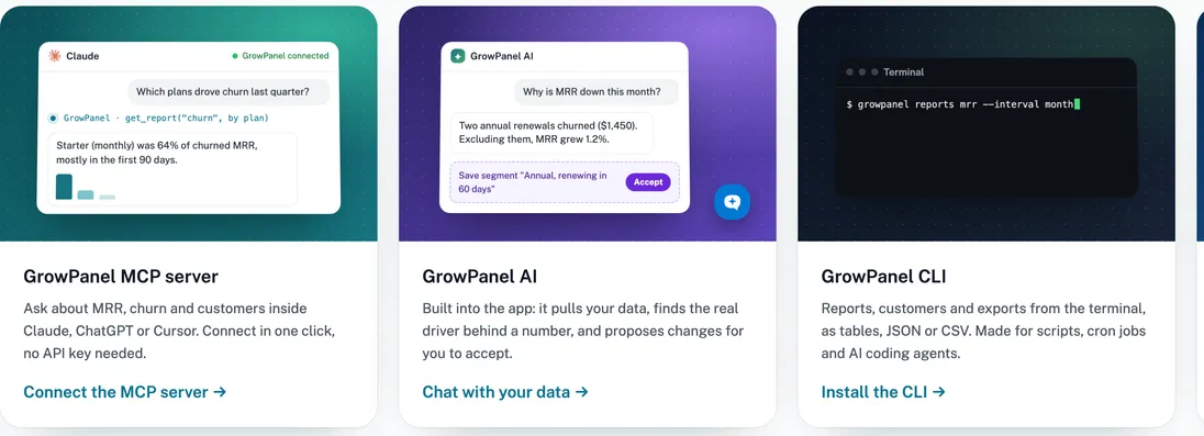 Work with GrowPanel from any AI: MCP server, GrowPanel AI, CLI, SDKs and API