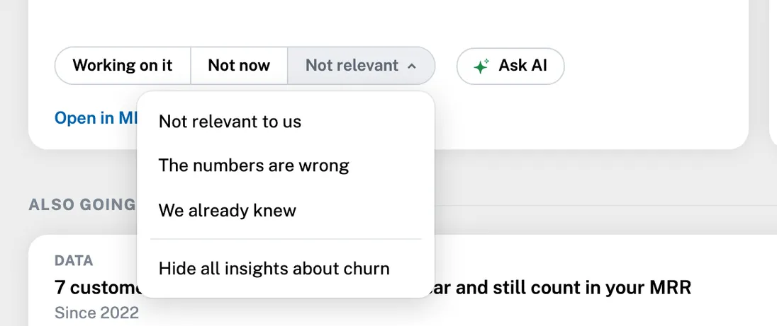 The Hide menu: Not now, the reasons, and hiding a kind of insight