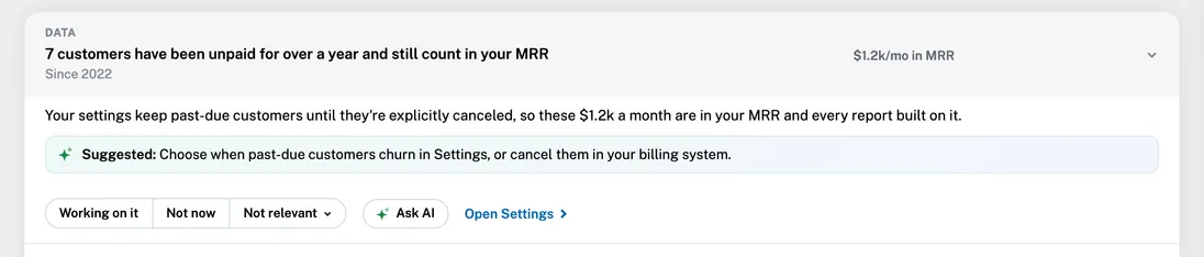 Customers unpaid for over a year who still count in MRR