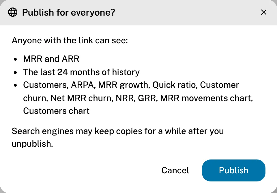 The Publish for everyone confirmation listing what visitors will see
