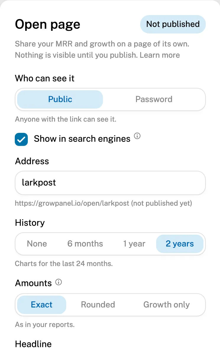 The first settings: who can see it, search engines, address, history and amounts