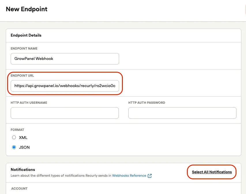 Configure Recurly webhook